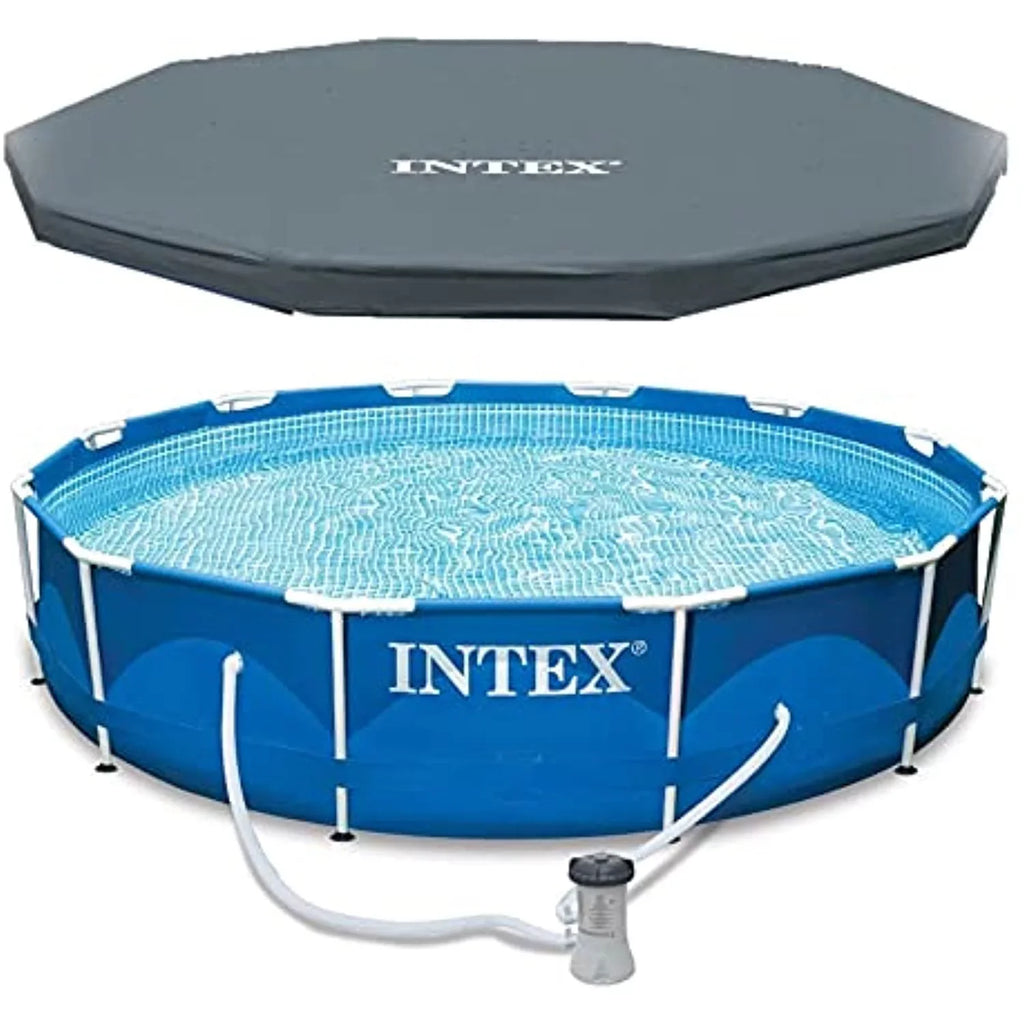 Intex 12 Ft x 30 Centimeter Metal Frame Set Above Ground Swimming Pool with Filter & Cover