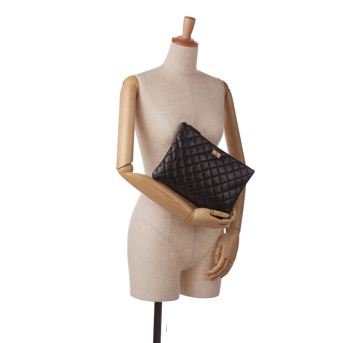 Pre-Owned Authenticated Chanel Reissue O Case Lambskin Leather Charcoal Pouch Unisex (Good)