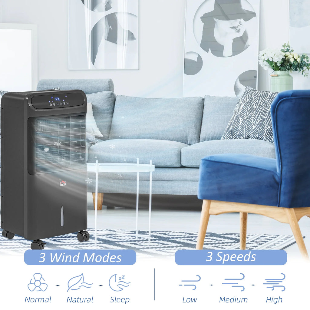HOMCOM 3-In-1 Mobile Evaporative Air Cooler with Remote Oscillating Onyx