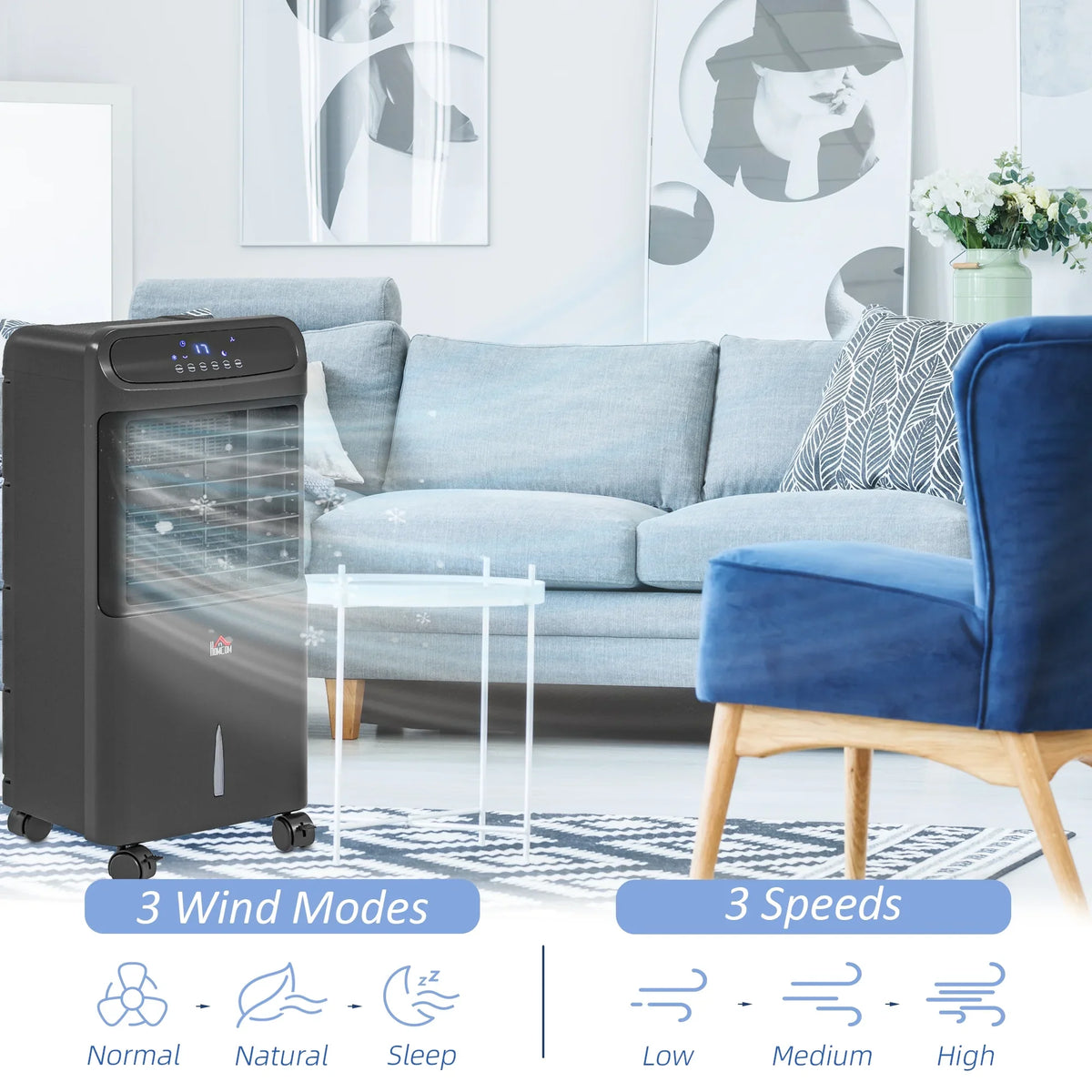 HOMCOM 3-In-1 Mobile Evaporative Air Cooler with Remote Oscillating Onyx