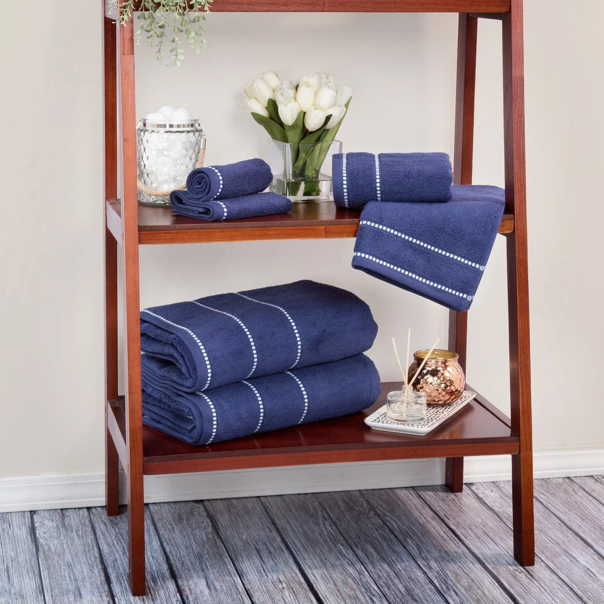 Trademark Global Luxury Cotton Towel Set- Quick Dry Zero Twist & Soft Set, Bone & Dark - 6 Piece