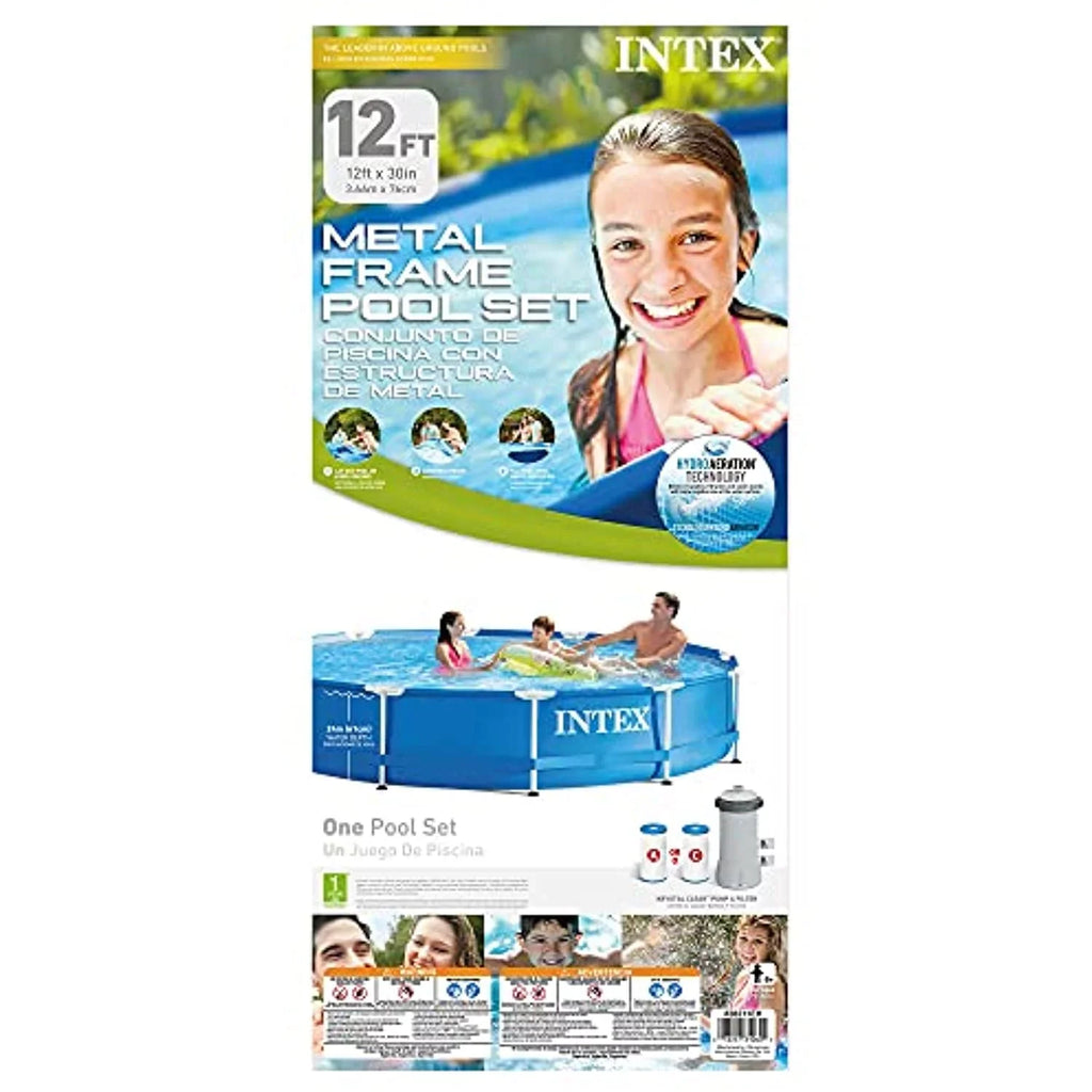 Intex 12 Ft x 30 Centimeter Metal Frame Set Above Ground Swimming Pool with Filter & Cover