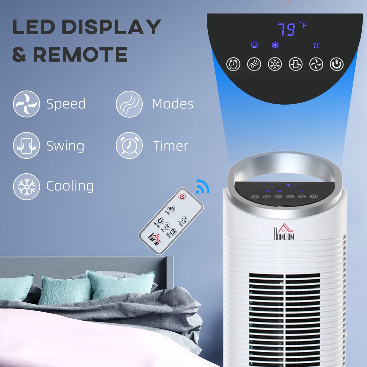 HOMCOM 40" Evaporative Air Cooler for Home Office, 3-In-1 Ice Cooling Fan with Humidifier, Oscillating, 3 Modes, 3 Speeds, 8H Timer, Remote, LED Display, White