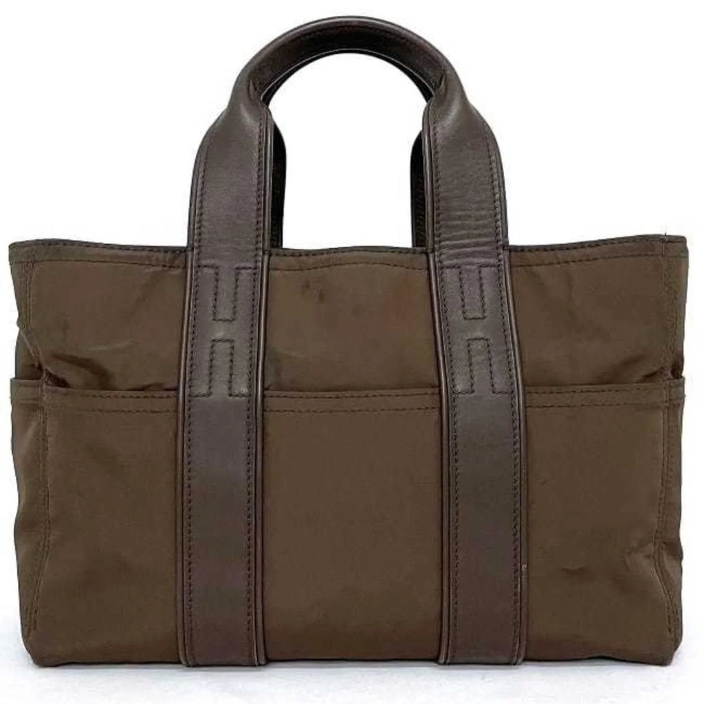 Pre-Owned Hermes Tote Bag Acapulco PM Brown Silver Handbag Nylon Leather HERMES Women's (Fair)