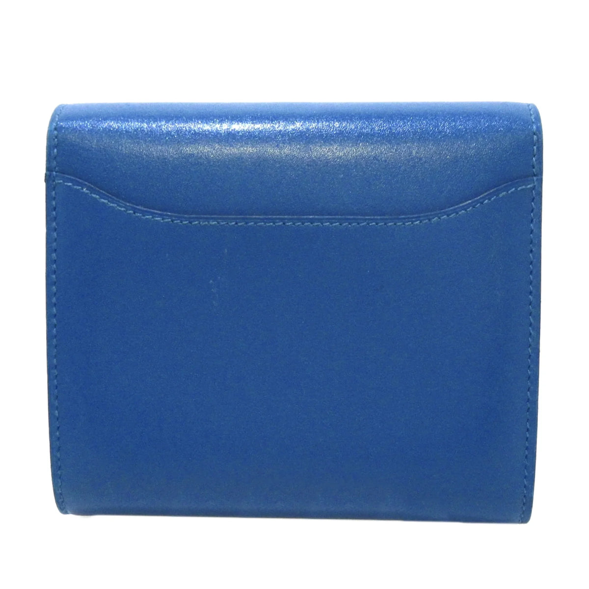 Pre-Owned Authenticated Hermès Constance Compact Wallet Calf Leather Blue Small Wallets Unisex (Good)