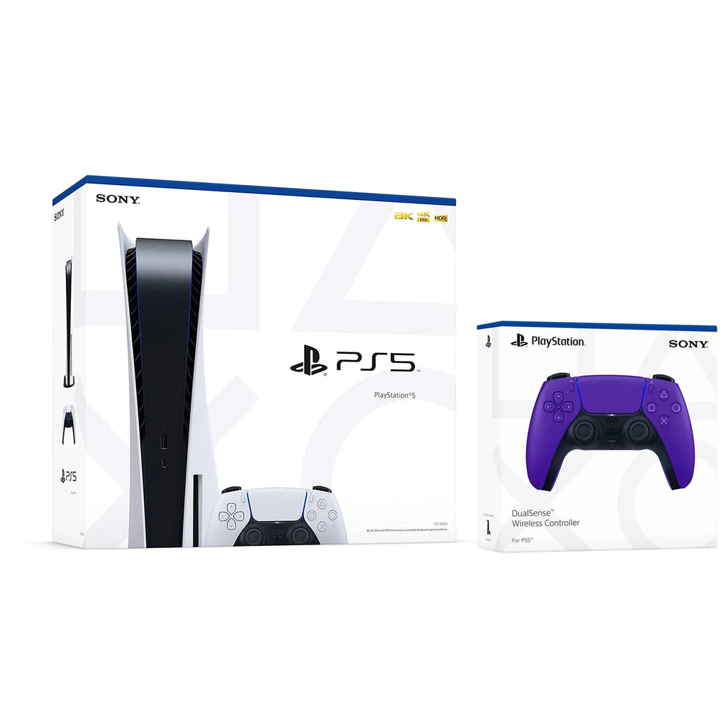 Sony Playstation 5 Disc Version (Sony PS5 Disc) with Extra Controller and Dual Charging Station - Galactic Purple Bundle