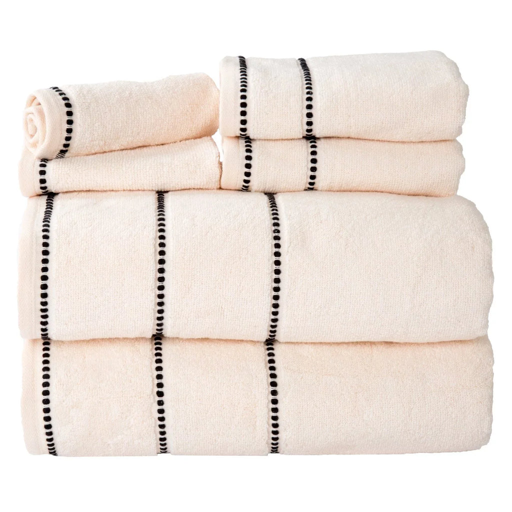 Trademark Global Luxury Cotton Towel Set- Quick Dry Zero Twist & Soft Set, Bone & Dark - 6 Piece