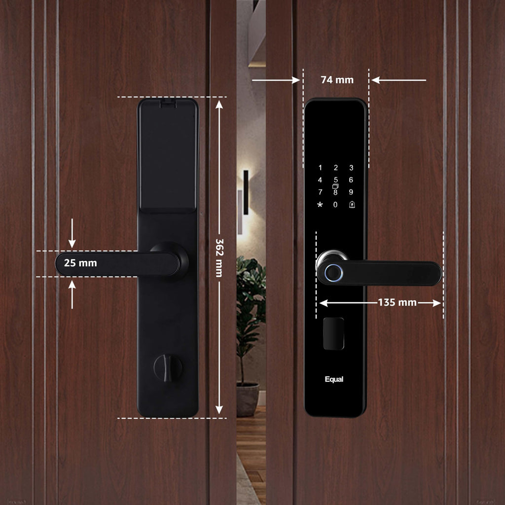 Equal Smart Door Lock A8 Wifi | 6-Way Unlocking | Fingerprint, Pincode, Rfid Access Card, Mechanical Key, Otp Access, Mobile App (Wifi) For Wooden Doors | 1 Year Brand Wa