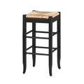 Rush Woven Wooden Frame Barstool with Saber Legs, Beige and Midnight Saltoro Sherpi