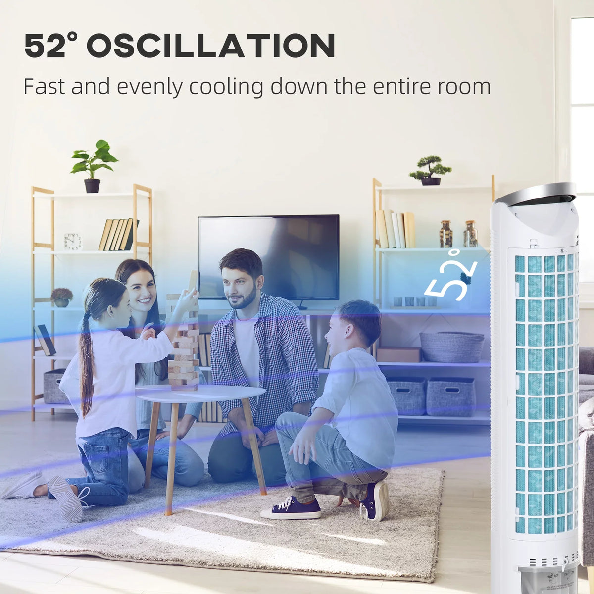 HOMCOM 40" Evaporative Air Cooler for Home Office, 3-In-1 Ice Cooling Fan with Humidifier, Oscillating, 3 Modes, 3 Speeds, 8H Timer, Remote, LED Display, White