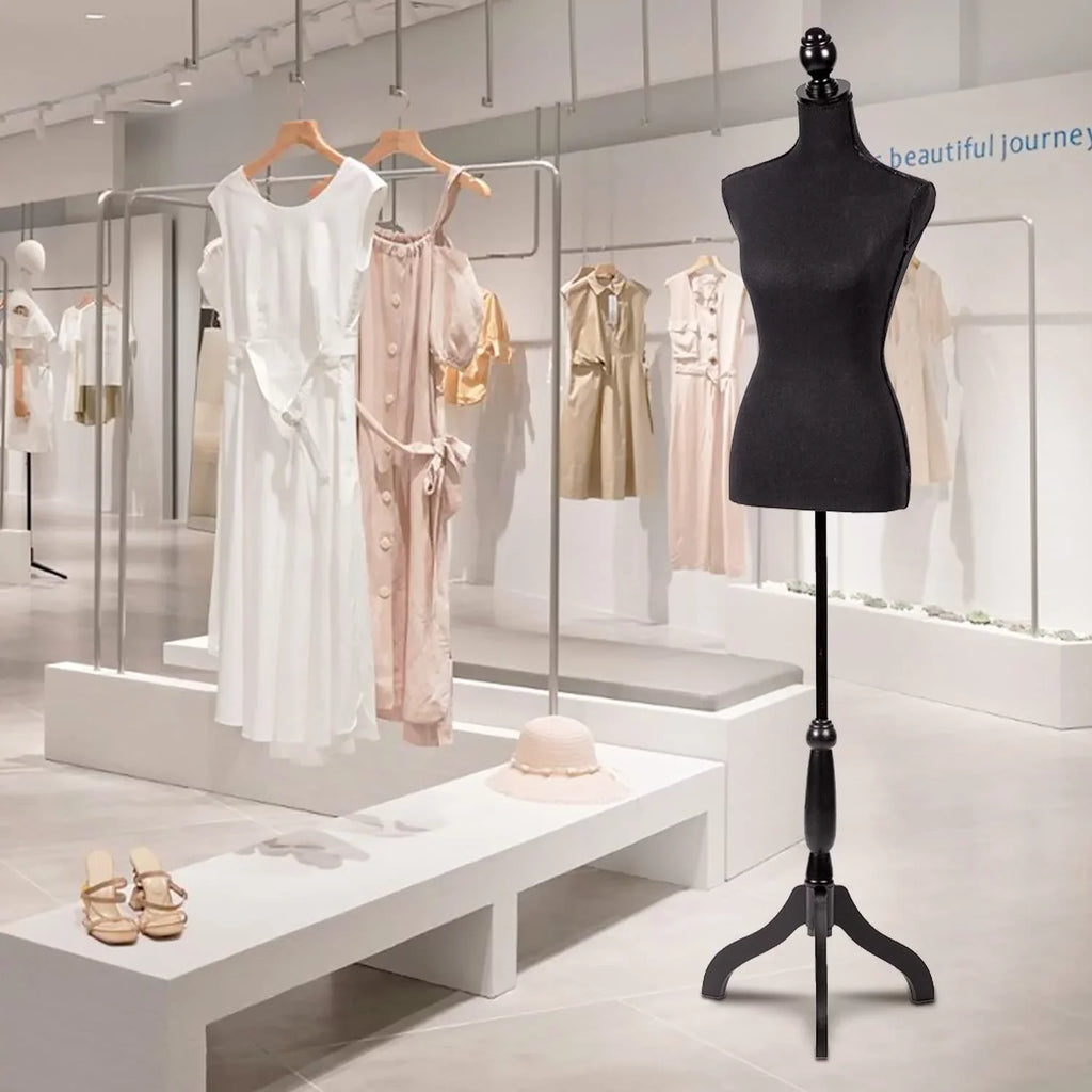 NiamVelo Female Mannequin Torso Dress Form 60-67 Centimeter Height Adjustable Body Model with Tripod Wooden Base, Dark