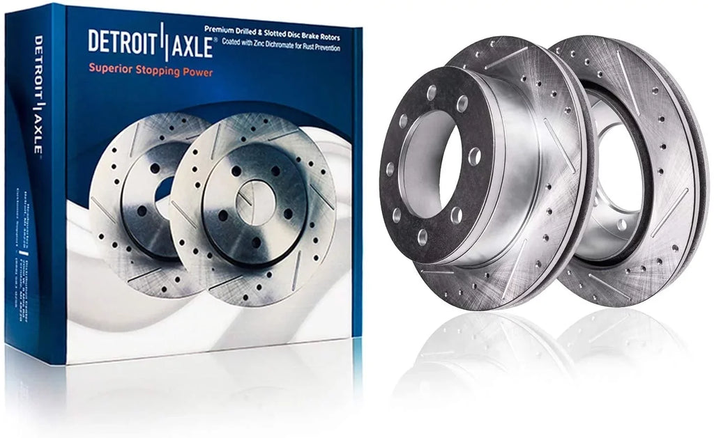 Detroit Axle - Front Brake Kit for 11-19 Chevy GMC Silverado Sierra 2500 3500 HD Drilled & Slotted Brakes Rotors Ceramic Brake Pads 2011 2012 2013 2014 2015 2016 2017 2018 2019 Replacement