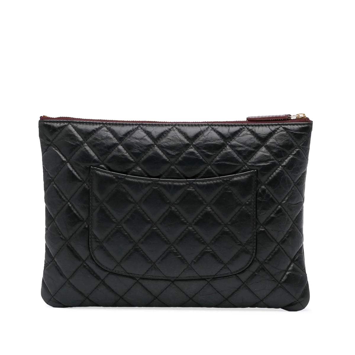 Pre-Owned Authenticated Chanel Reissue O Case Lambskin Leather Charcoal Pouch Unisex (Good)