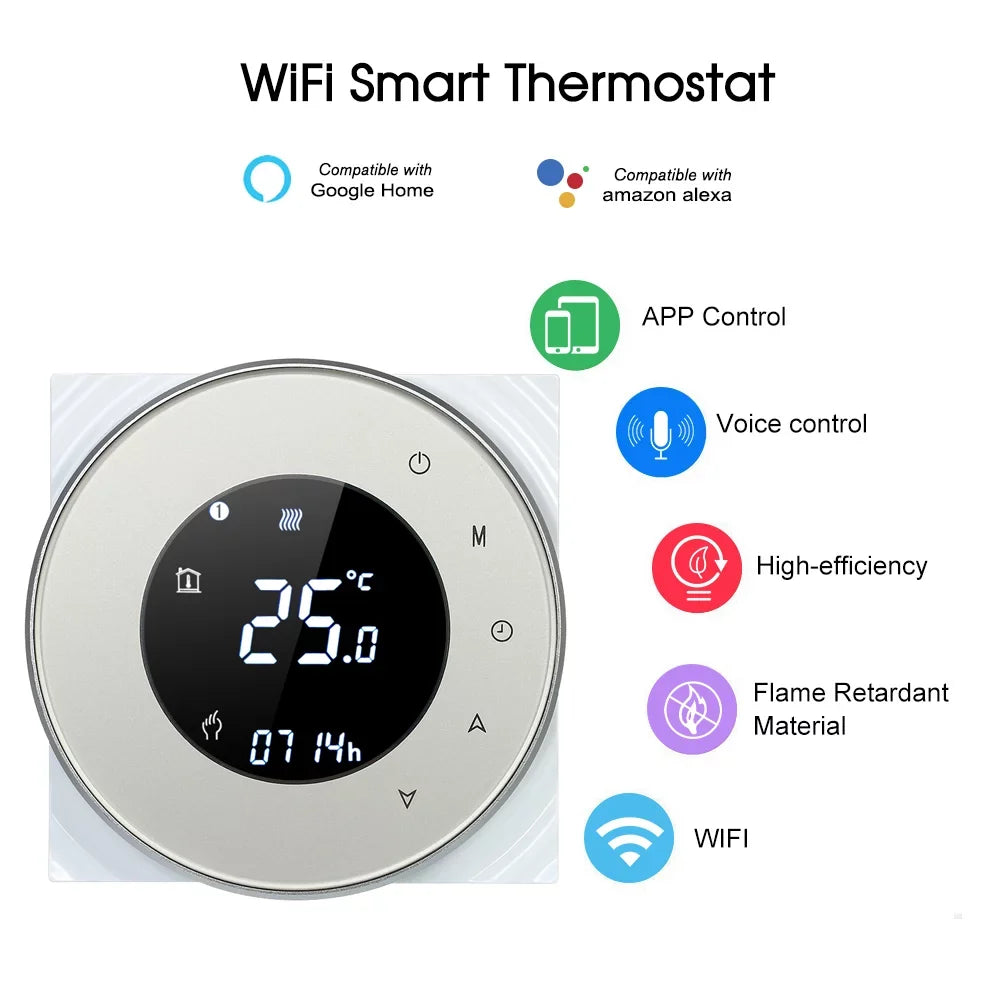 Programmable Gas Boiler Heating Dry Controller Touchscreen LCD with Backlight Voice Control Compatible with Echo/ HomeIFTTT