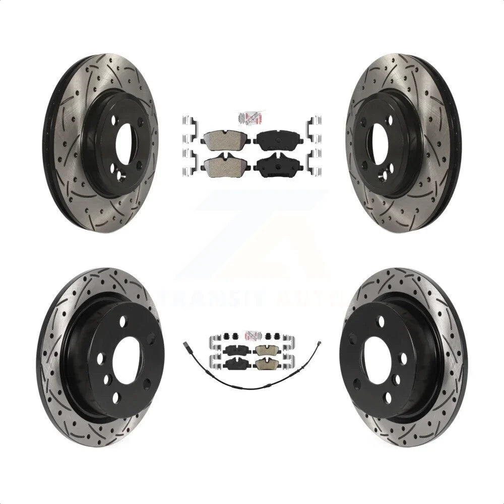 Transit Auto - Front Semi-Metallic Rear Ceramic Pads And Coated Drilled Slotted Disc Brake Rotors Kit For 2015 Mini Cooper 2.0L 1.5L With 280mm Width Rotor KDA-100734