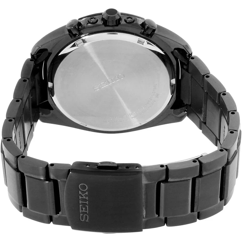 Seiko Men's Solar Chronograph Stainless Watch - Charcoal Bracelet - Onyx Dial - SSC203