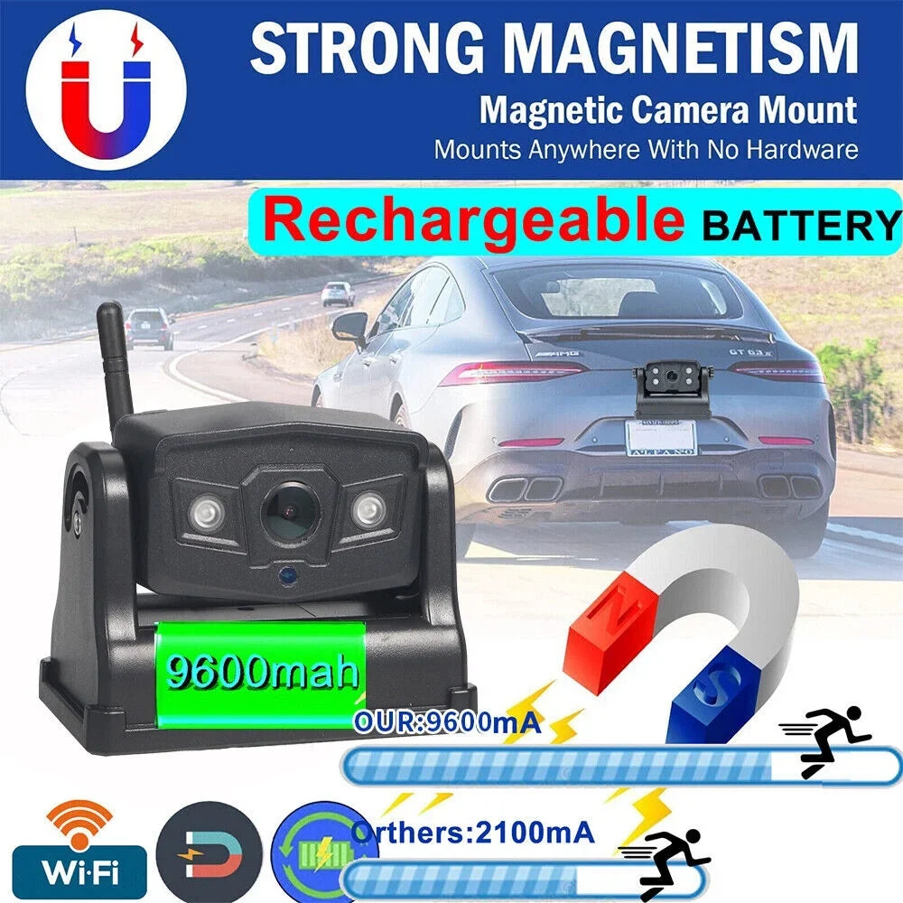 Onemayship Magnetic WiFi Wireless Backup Camera, Front/Rear View Camera 9600mAh Battery