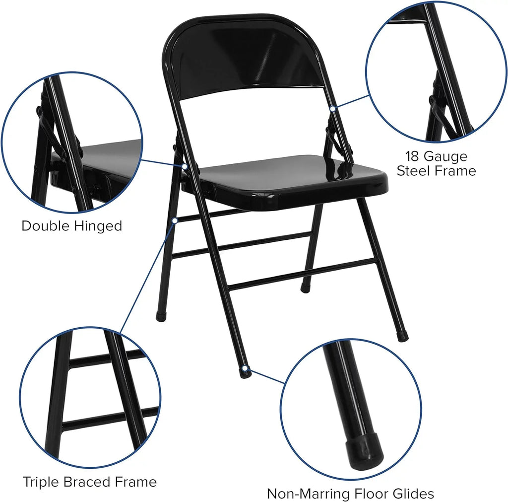 HERCULES Series Triple Braced & Double Hinged Midnight Metal Folding Chair