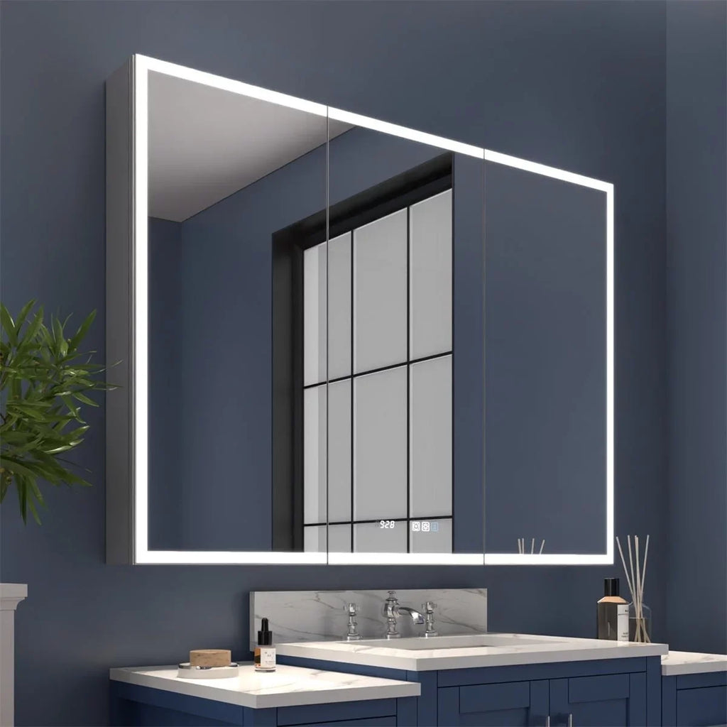 Rim 48" W x 36" H Led Lighted Medicine Cabinet Recessed or Surface with Clock and mirrors