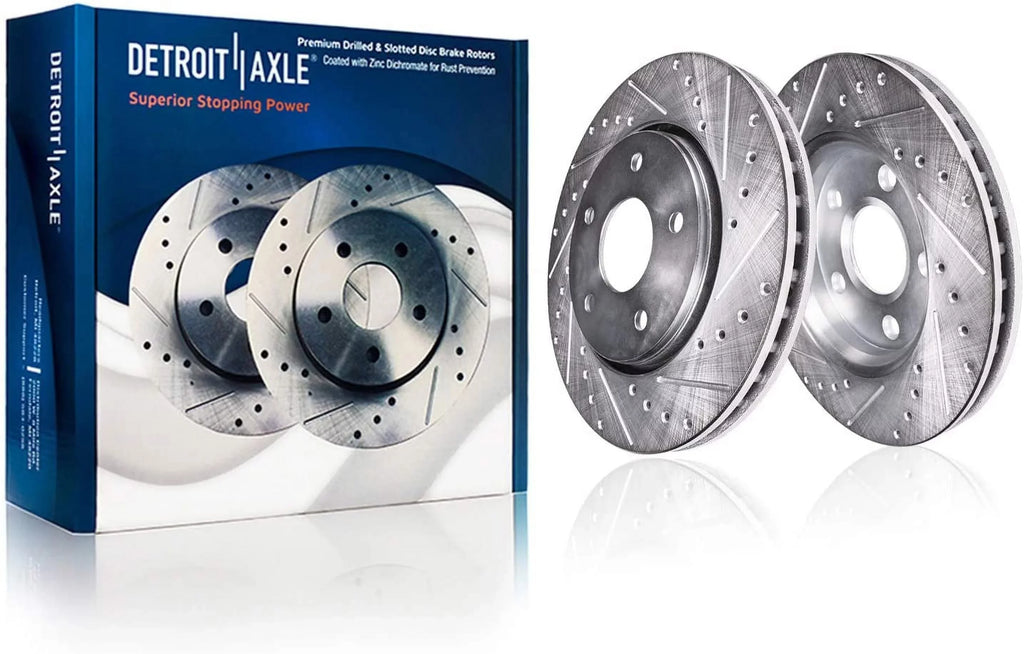 Detroit Axle - Brake Kit for 09-14 16-19 Nissan Maxima Drilled Slotted Brake Rotors Ceramic Brakes Pads 2009-2014 2016 2017 2018 2019 Front Rear Replacement: 12.56" Front 12.12" Rear Rotors