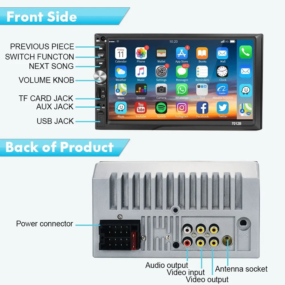 2 Din 7 Inch Touch Screen Car Stereo Radio with Android Auto Car MP5 Player Bluetooth Mirror Link FM USB, with 4 LED Rear View Camera