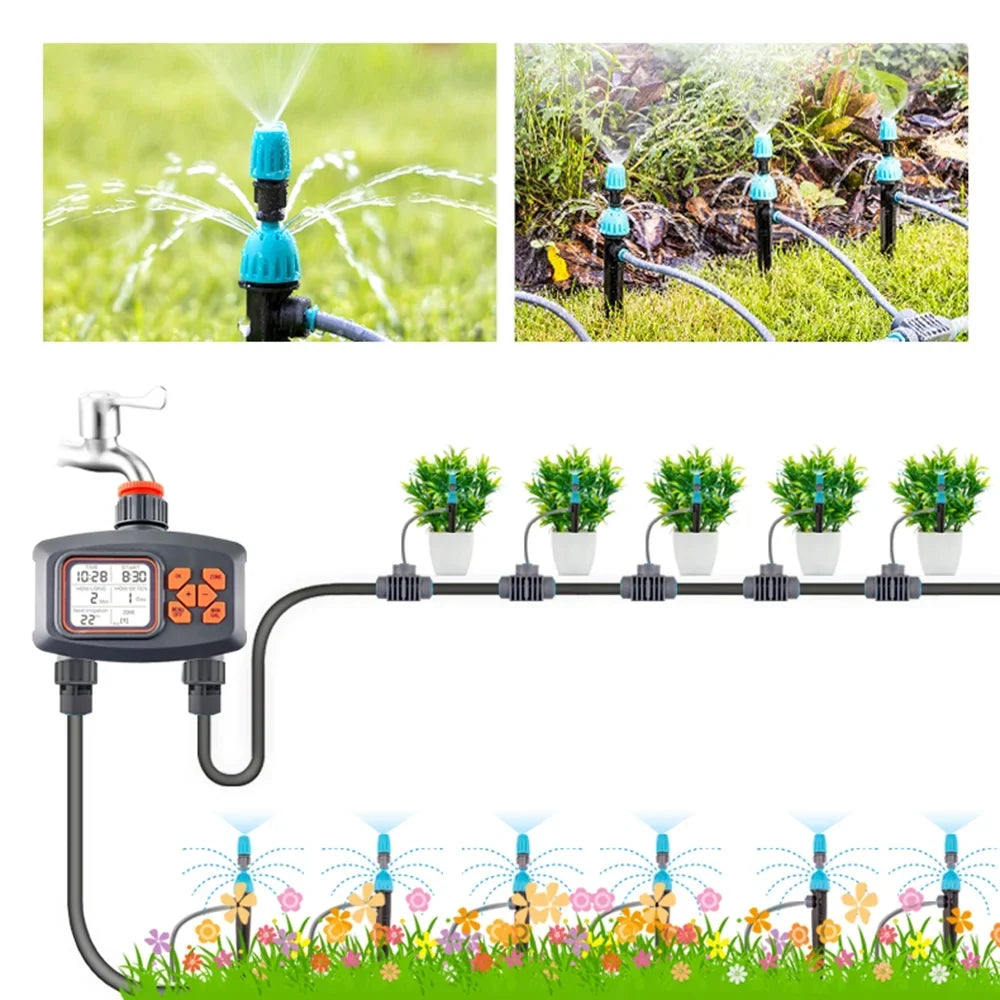 Water Timer for Garden Hose Smart Sprinkler Timer 2 Outlets Large LCD Screen Programmable Irrigation Timer for Yard Lawn Automatic/Manual Watering Timer