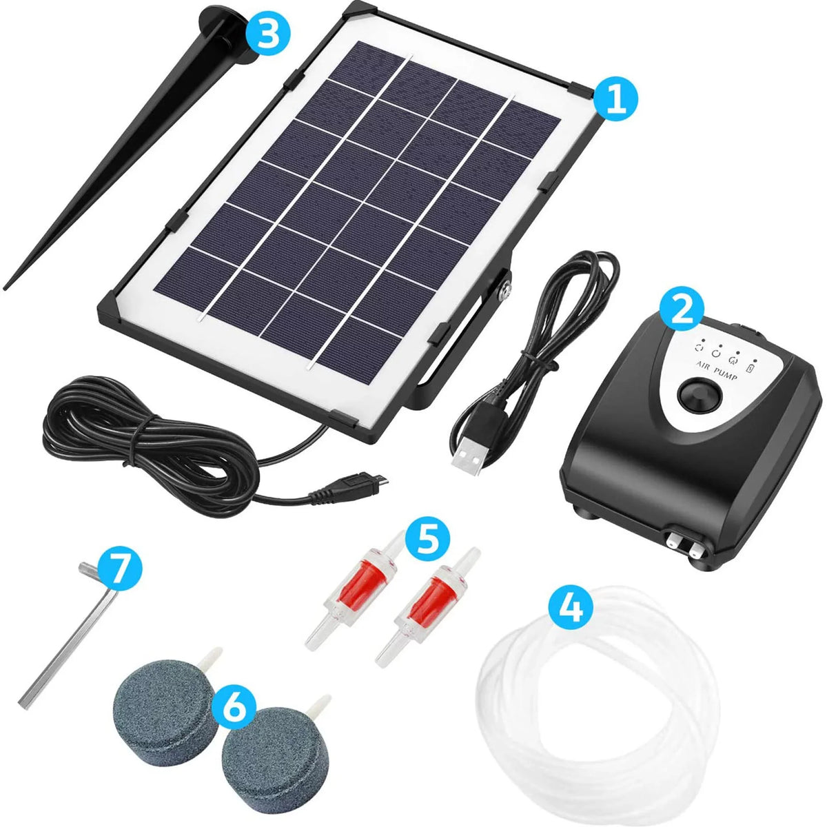 hirigin Solar Oxygen Pump with Aquarium Tube Bubble Stone Pond Aerator