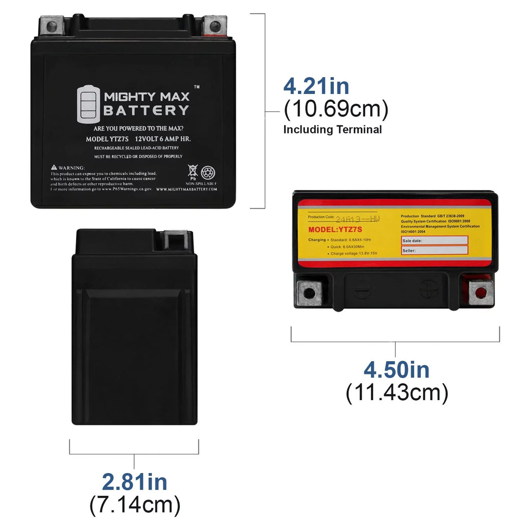 YTZ7S 12V 6AH Replacement Battery compatible with KTM 505 SX ATV 2008-2012 + 12V 1Amp Charger