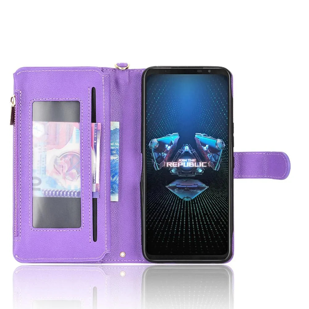 Case for Asus ROG Phone 5 Magnetic PU Leather Flip Leather Cover Zipper Wallet Card Holder