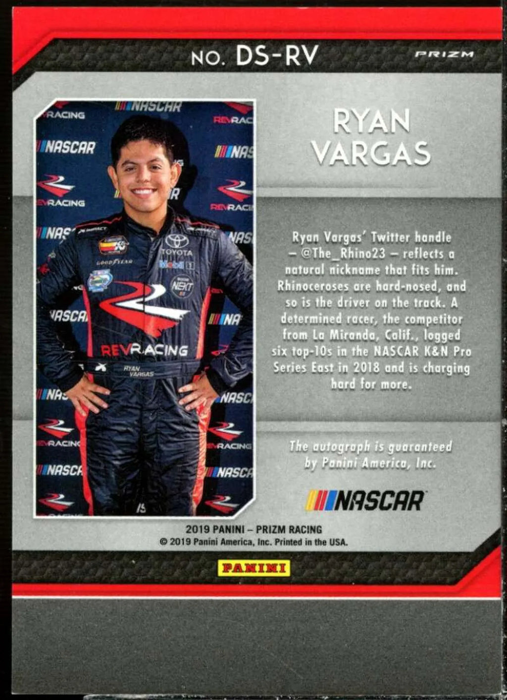 Ryan Vargas Card 2019 Panini Prizm Autographs Prizms Red White and Blue #20