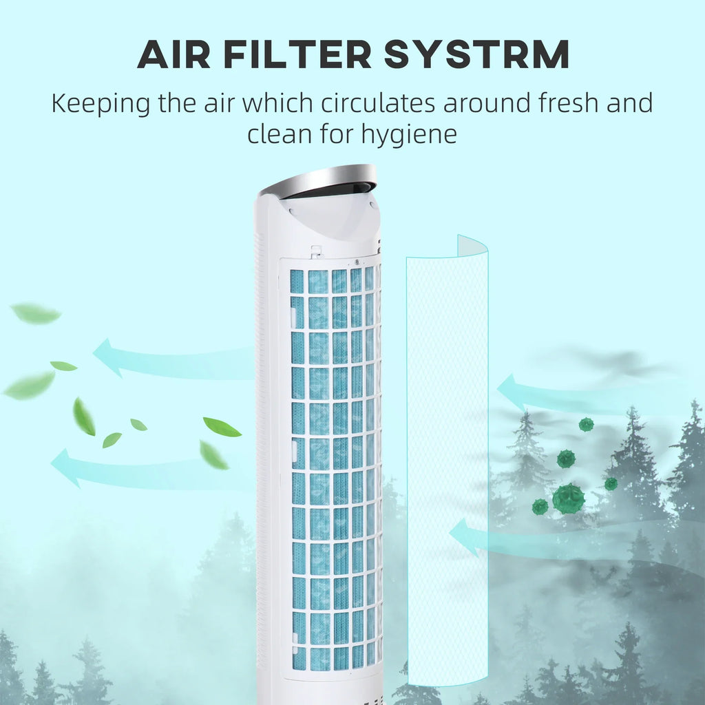 HOMCOM 40" Evaporative Air Cooler for Home Office, 3-In-1 Ice Cooling Fan with Humidifier, Oscillating, 3 Modes, 3 Speeds, 8H Timer, Remote, LED Display, White