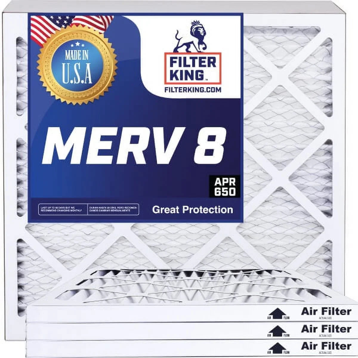 Filter King 8x25.5x1a Air Filter | 4-PACK | MERV 8 HVAC Pleated A/C Furnace Filters | MADE IN USA | Actual Size: 8 x 25.5 x .75"
