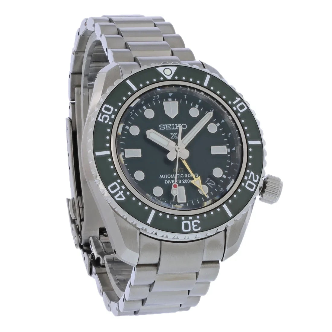 Pre-Owned Seiko Prospex GMT Mens Stainless Green Dial Automatic Watch SPB381